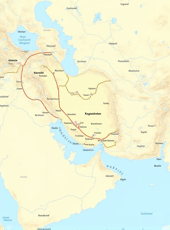 A map highlighting the trade routes between Uzbekistan and Kazakhstan.