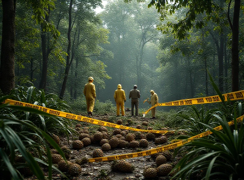 Police investigators at a crime scene in a Kenyan forest