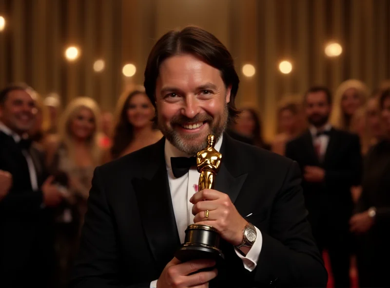 Kieran Culkin holding his Oscar.