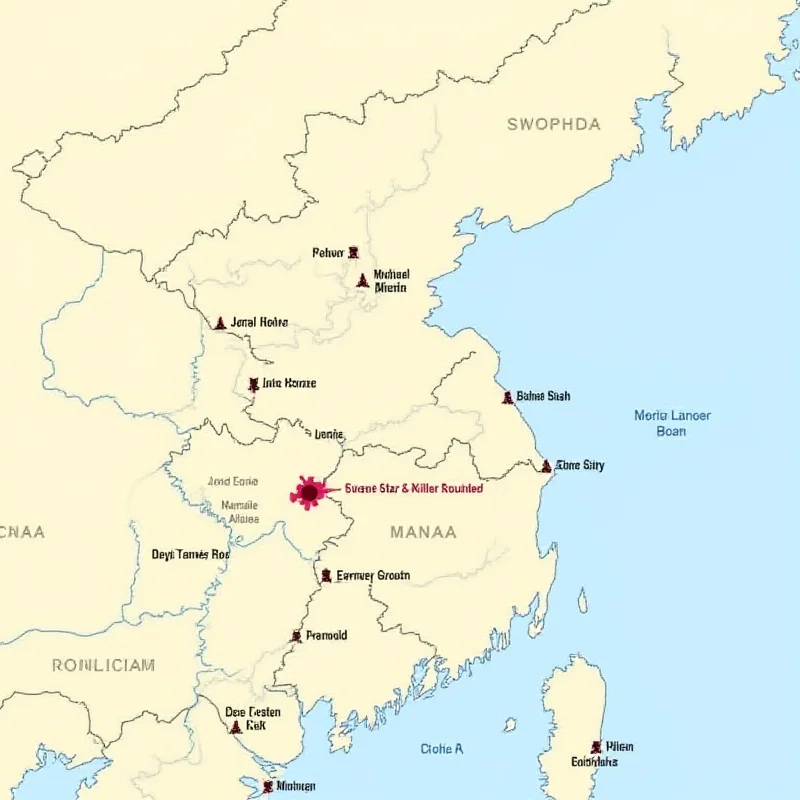 Map of North Korea with missile launch sites highlighted