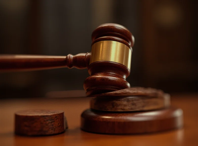 Image of a gavel hitting a sounding block in a courtroom setting