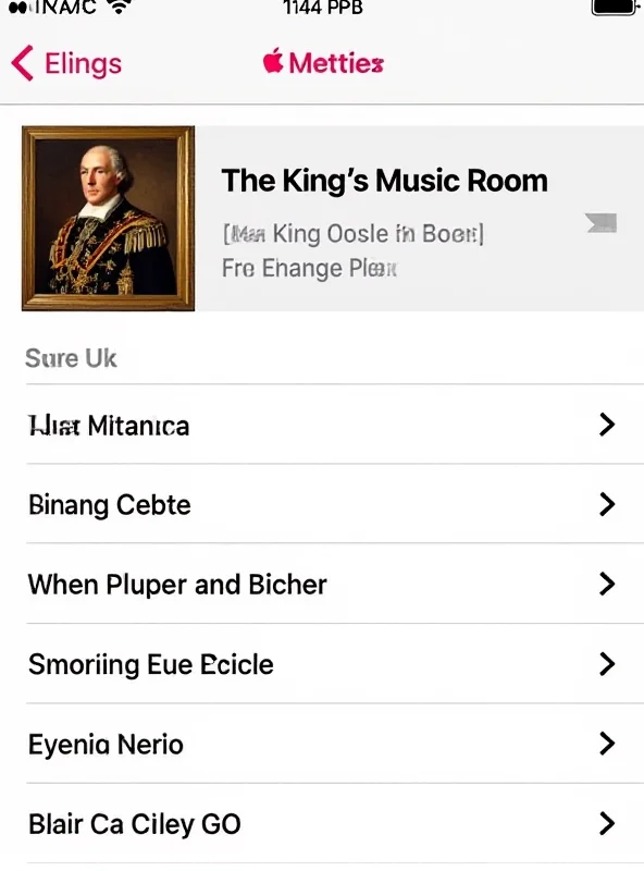 Close-up of an Apple Music interface displaying The King's Music Room playlist.