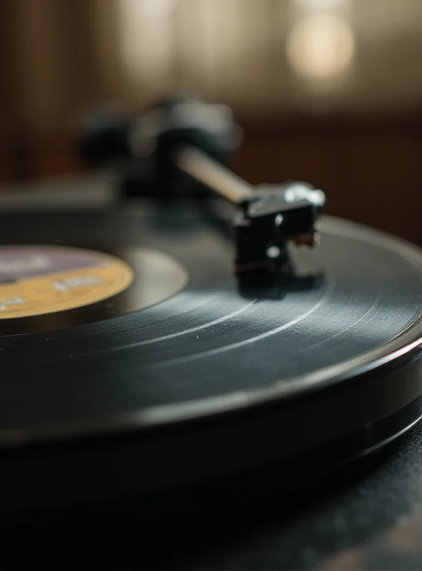 A vinyl record player with a record spinning