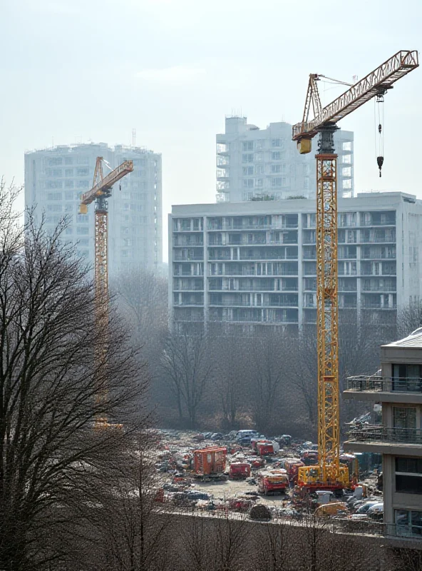 Construction site in Krakow with modern buildings in the background.