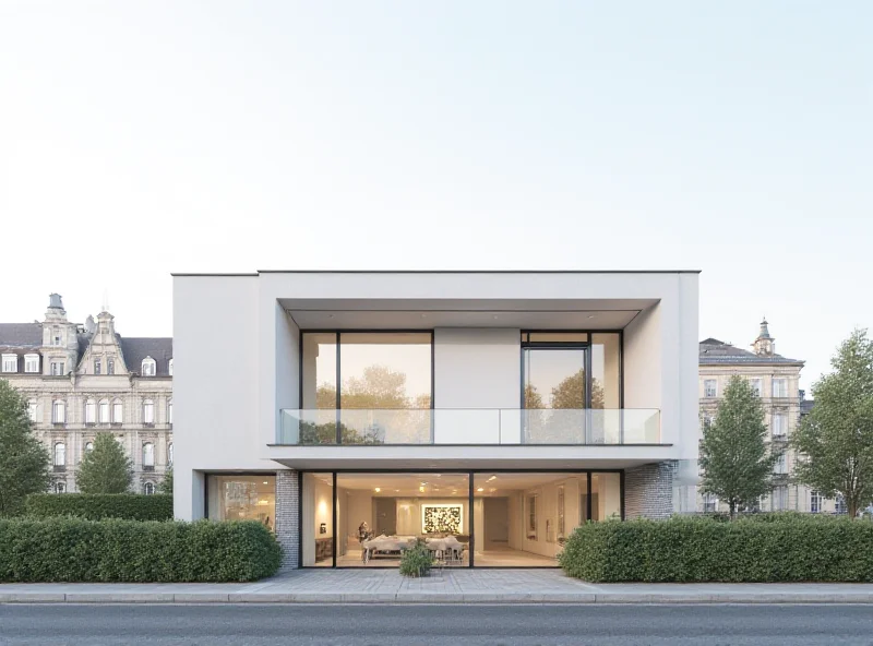 A modern architectural rendering of a new residential building in Kraków. The building is sleek and contemporary, with large windows and balconies. In the background, the historic skyline of Kraków can be seen, creating a contrast between old and new.