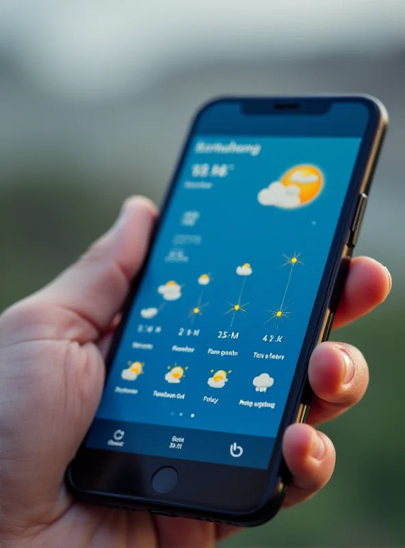 Close up of a weather app on a smartphone showing the forecast for Krakow.