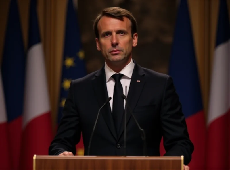 Emmanuel Macron giving a speech in a formal setting.