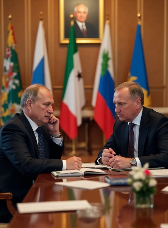 Meeting between two diplomats, one Russian and one Syrian, in a formal setting.