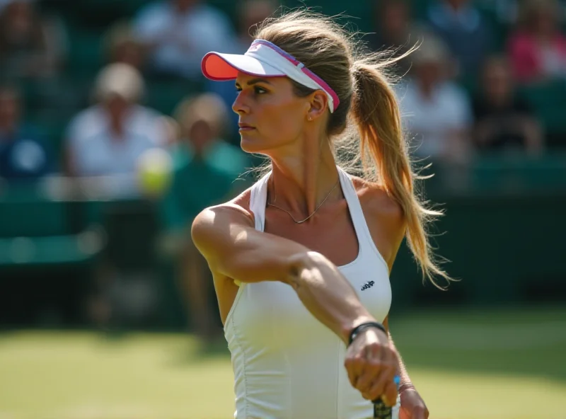 Petra Kvitova playing tennis, looking focused and determined.