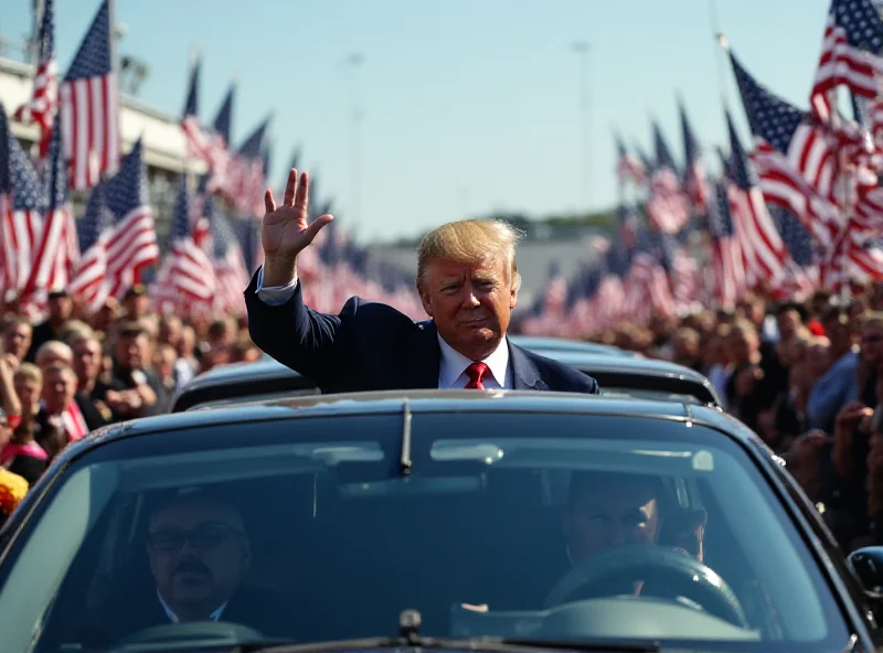 Donald Trump waving to a crowd from inside the presidential limousine, 'The Beast', at the Daytona 500.