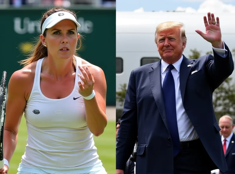 Split image. On one side, Petra Kvitova playing tennis. On the other side, Donald Trump standing in front of Air Force One.