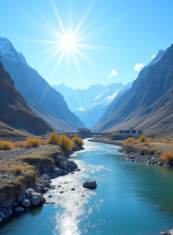 A modern hydroelectric power plant in a mountainous region of Kyrgyzstan, showcasing clean energy generation