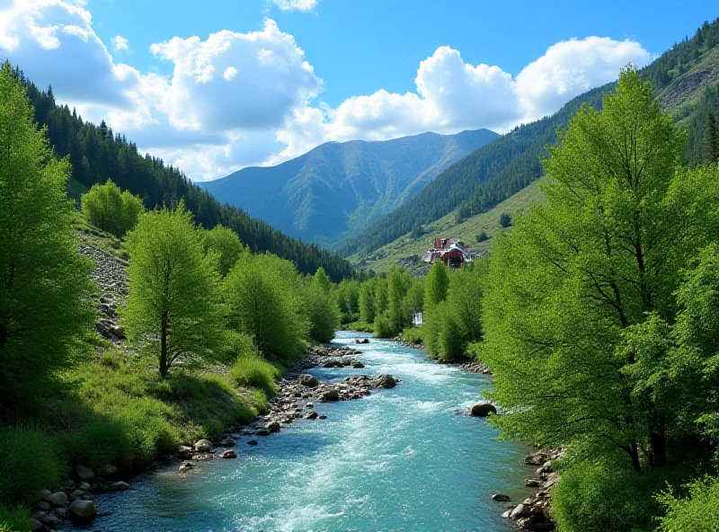 A picturesque small hydropower plant in a mountainous region of Kyrgyzstan.