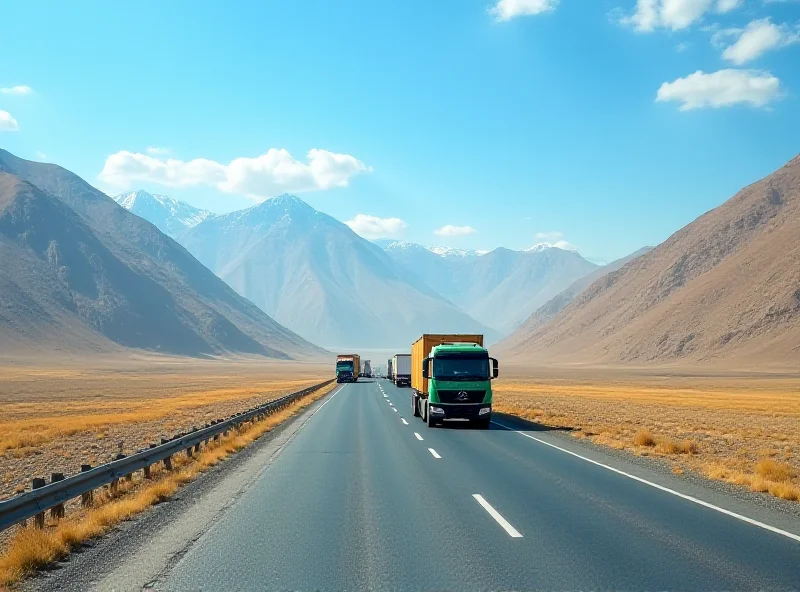 Cargo trucks on a highway in Kyrgyzstan