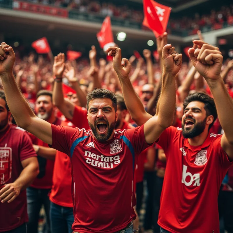 A diverse crowd of fans cheering at a sporting event.