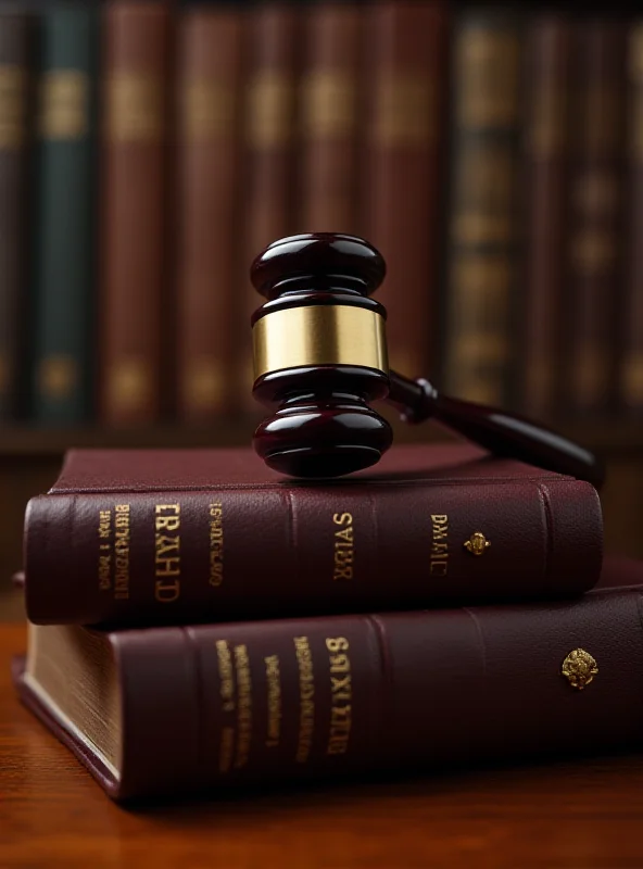 A gavel resting on a stack of law books, symbolizing the justice system and legal proceedings.