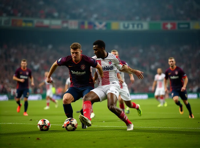 Soccer players battling for the ball during a Europa League match