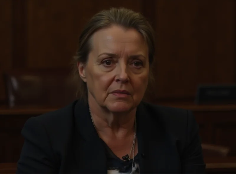 A woman looking distraught in a courtroom setting.