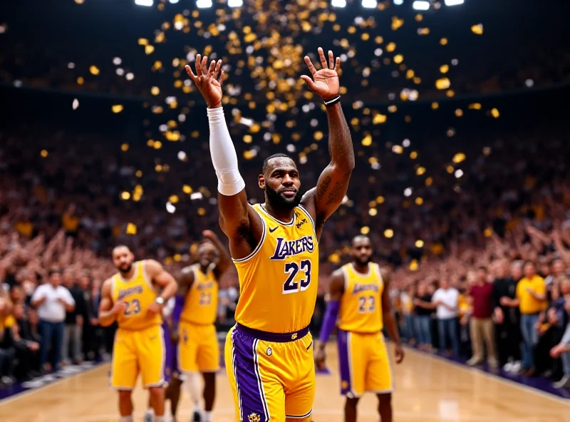 LeBron James celebrating after scoring a basket