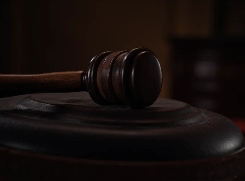 A gavel resting on a law book in a courtroom setting