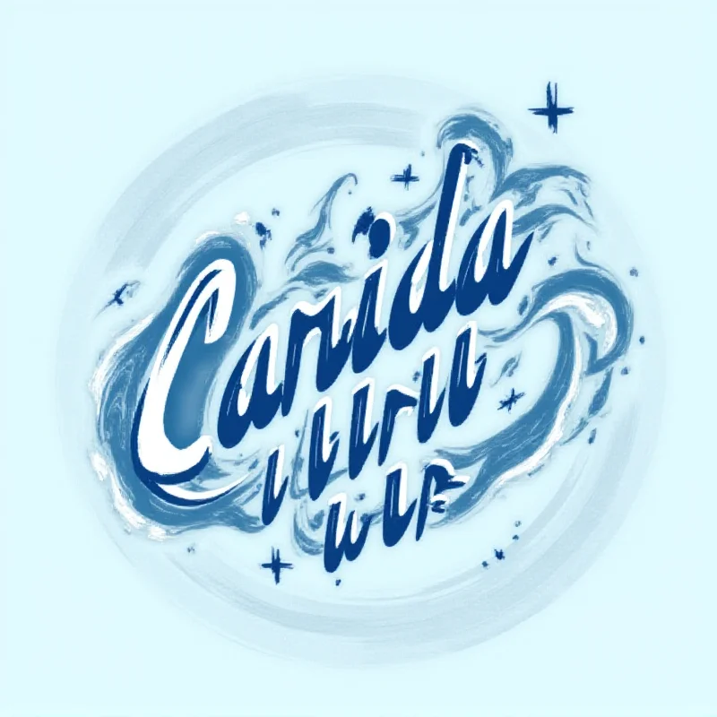 A stylized graphic featuring the song title Caída libre in bold, artistic lettering. Musical notes and abstract shapes are incorporated into the design, with a color scheme of blues and grays.