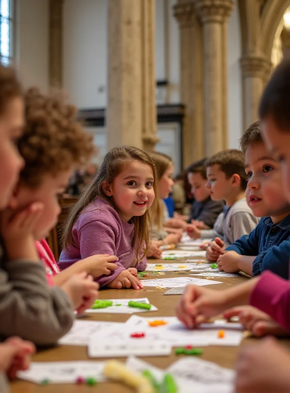 Children participating in an activity related to Lent at St. Rumbold's Cathedral in Mechelen.