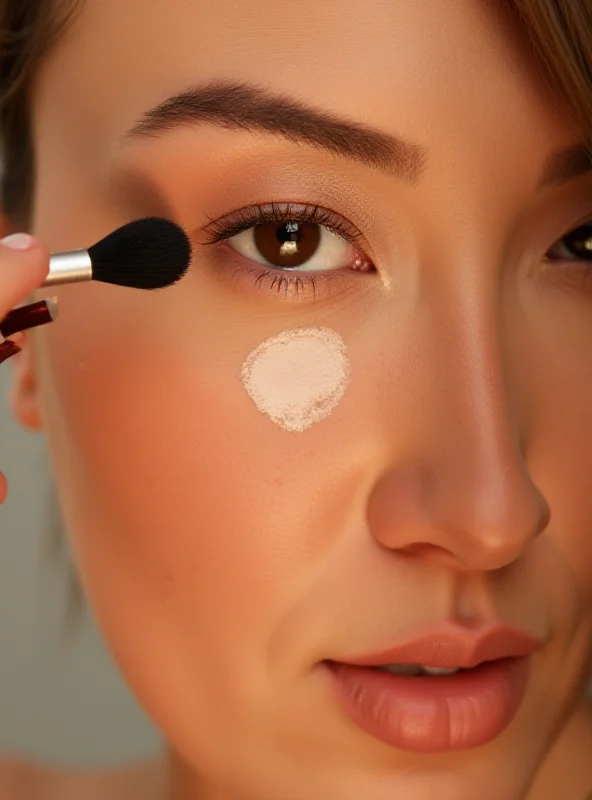 Close-up of a person applying concealer under their eyes to cover dark circles.