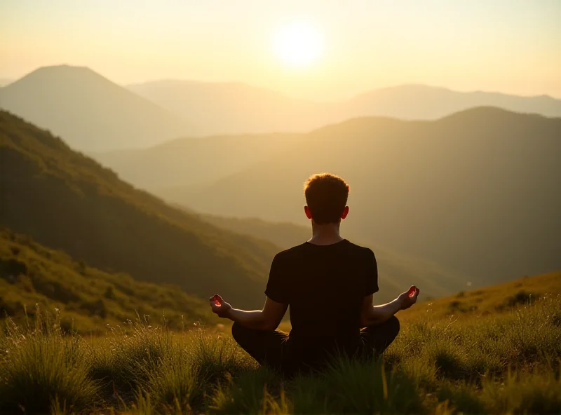 Person meditating outdoors in a peaceful setting, surrounded by nature.