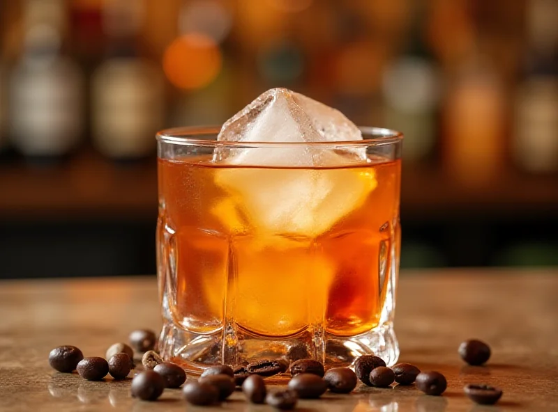 A professionally styled clarified coffee negroni cocktail in a crystal glass, with a coffee bean garnish.