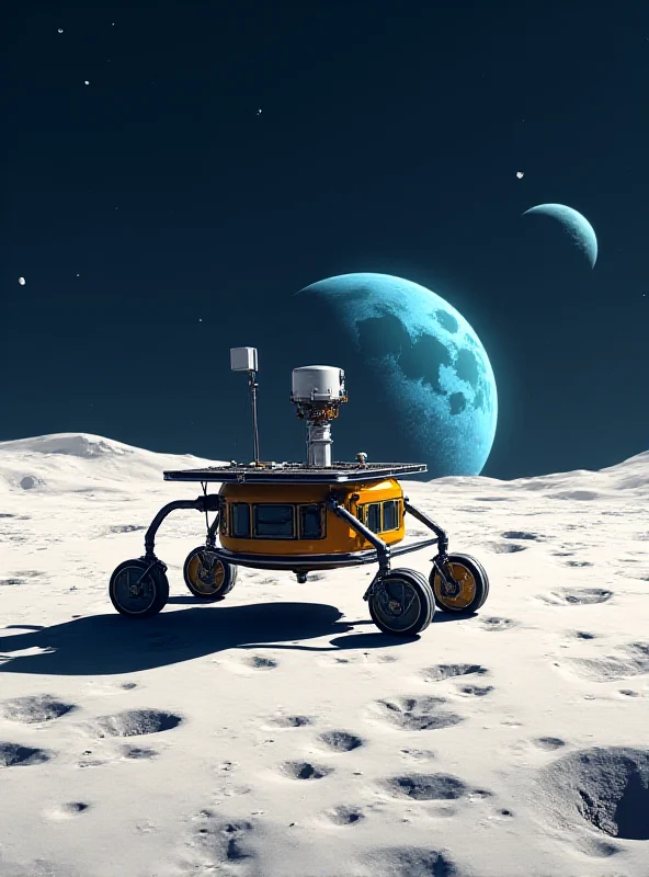 A stylized image of the Moon with a private lander on the surface.