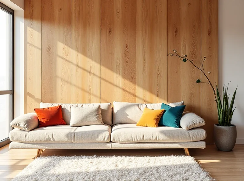 Modern living room with a textured accent wall