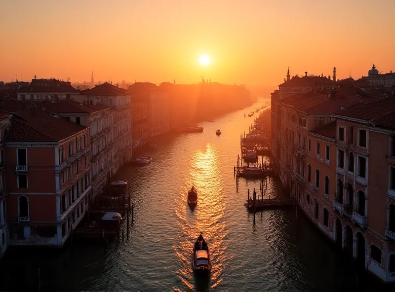 Aerial view of Venice, Italy at sunset.