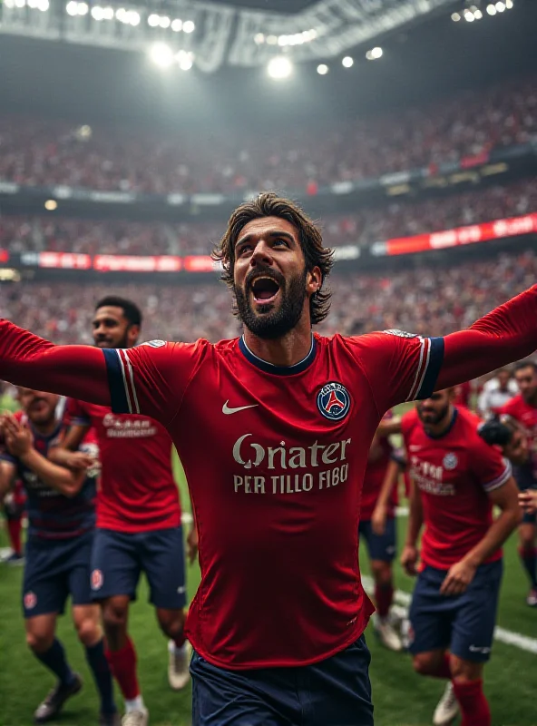 Sergio Ramos celebrating a goal during a PSG match.