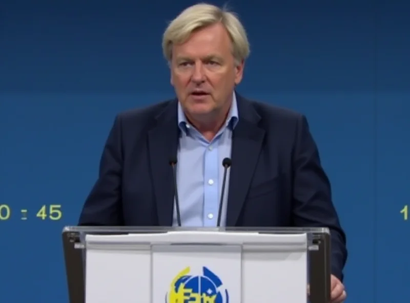 Christian Lindner giving a speech at a podium with the FDP logo in the background.