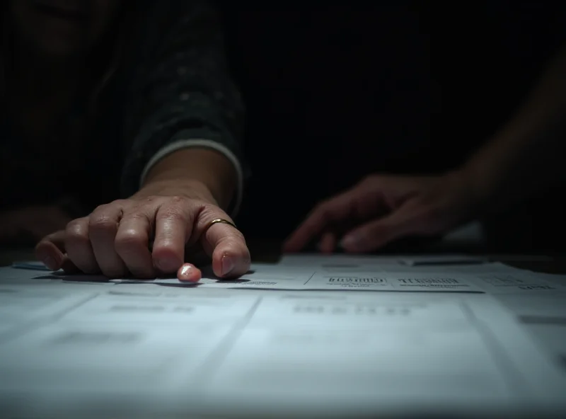 A woman's hand holding a pen over legal documents, with another hand guiding hers.