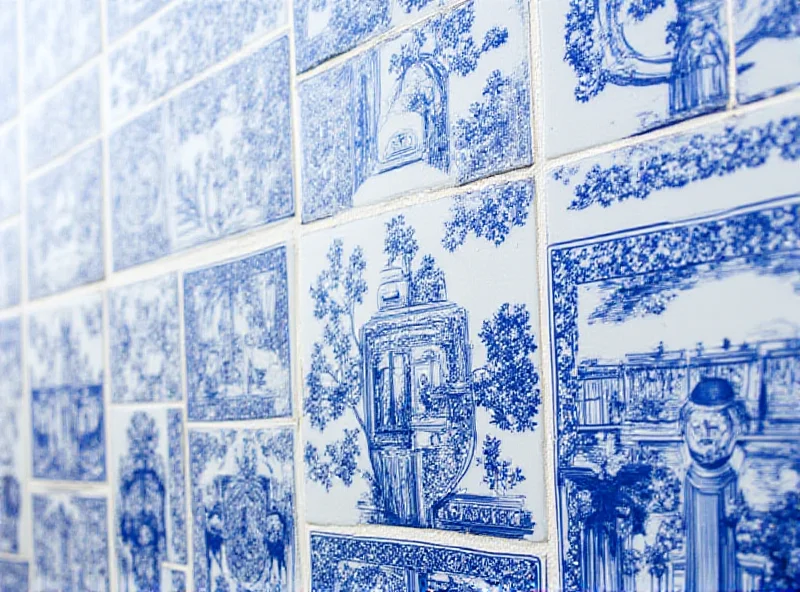 A building facade in Lisbon completely covered in traditional blue and white azulejo tiles.