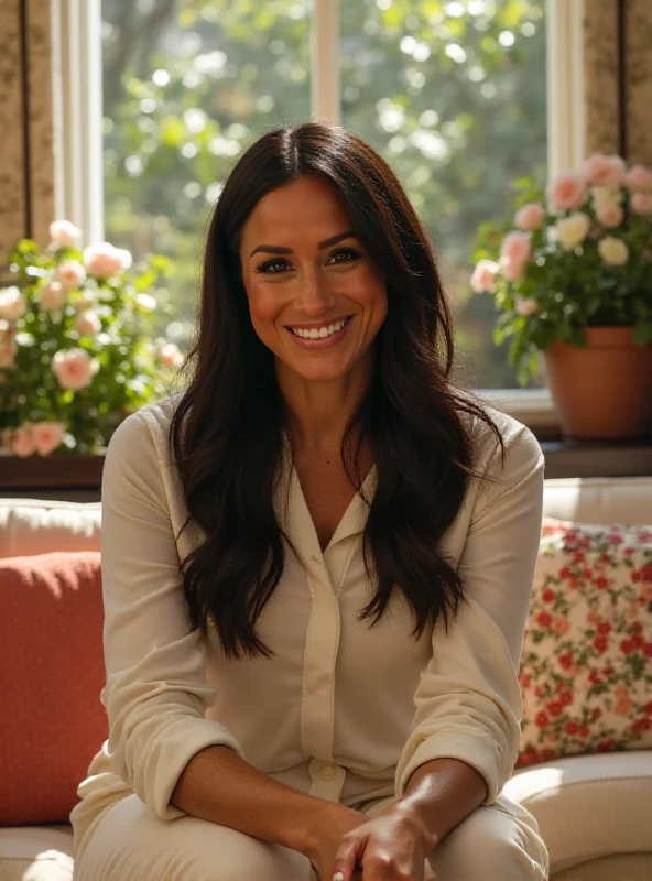 Meghan, Duchess of Sussex, smiling warmly in a promotional shot for her Netflix series.