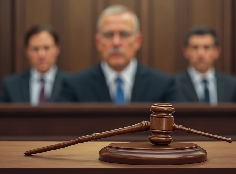 A somber courtroom scene with a judge and lawyers, representing the Kyle Clifford trial.