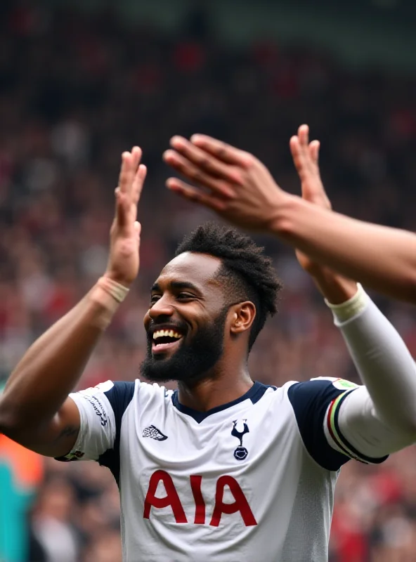 Djed Spence celebrating his first Premier League goal with teammates, high-fiving and smiling.