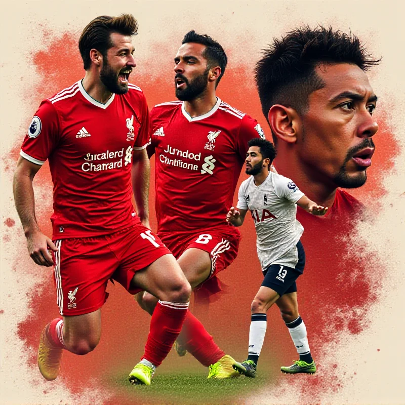 A collage of images representing the Premier League: Liverpool players celebrating, Erling Haaland scoring, and Son Heung-min looking determined.