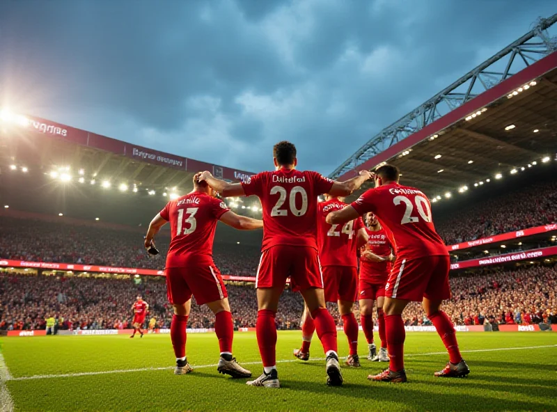 Liverpool players celebrating a goal at Anfield.