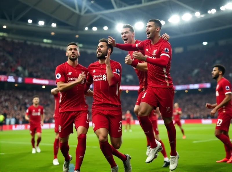 Liverpool players celebrating a goal against PSG in the Champions League.