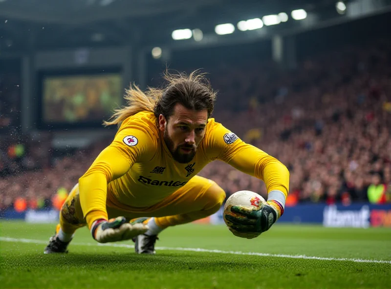 Alisson Becker making a save during a soccer match.