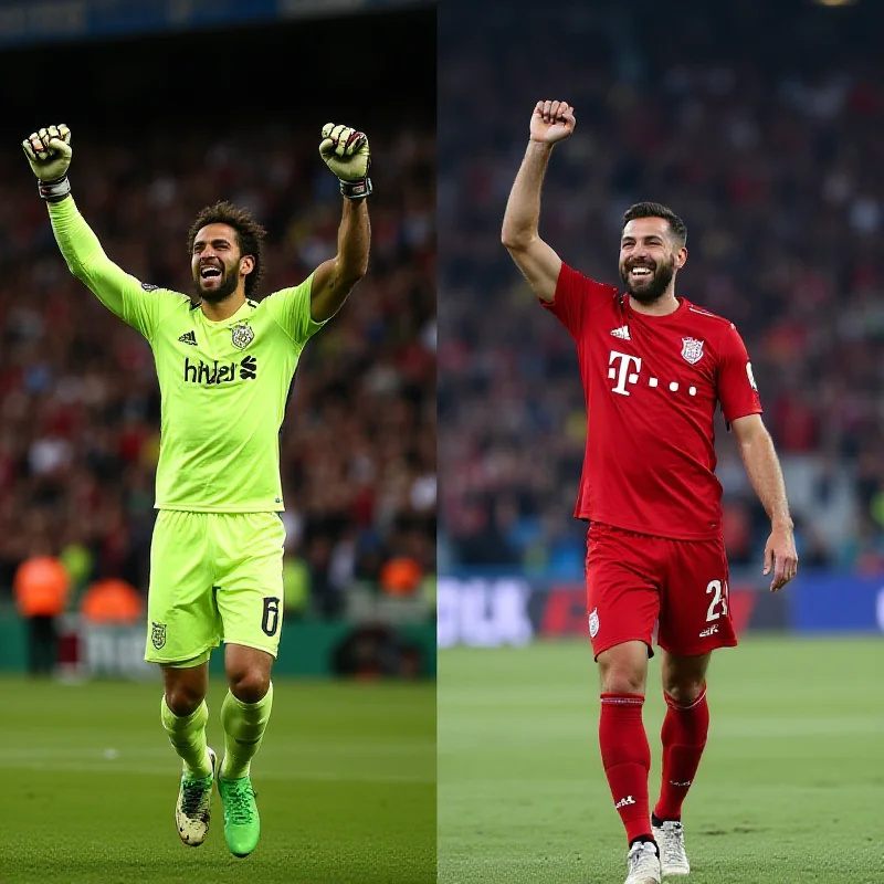 A split image showing Alisson Becker celebrating a save on one side, and Jordan Chiles celebrating a gymnastics routine on the other.