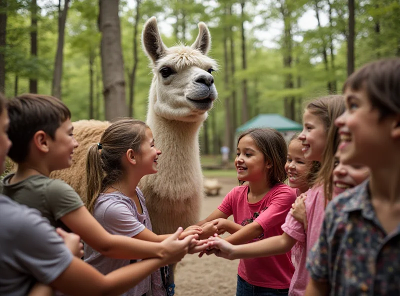 Llama standing with children