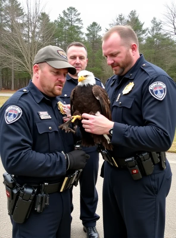 Police officer holding a bald eagle