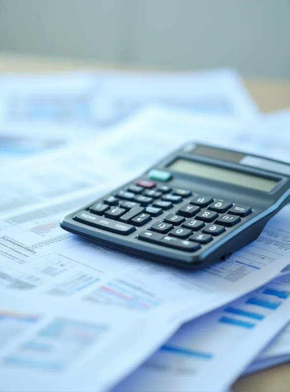 A stack of paperwork with a calculator resting on top, symbolizing financial reporting.