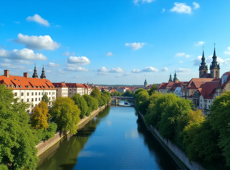 A sunny cityscape of Krakow, Poland, with the Vistula River in the foreground and historic buildings in the background.