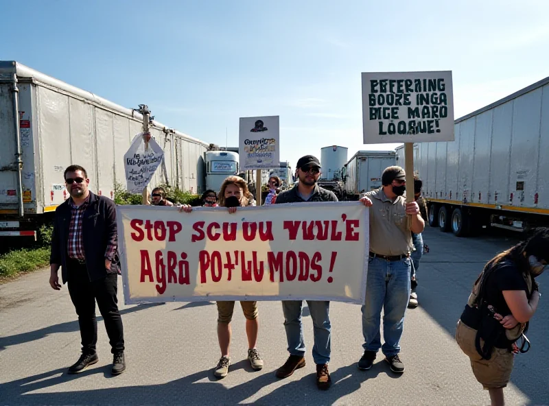 Climate activists blockading a Cargill facility with banners and signs.