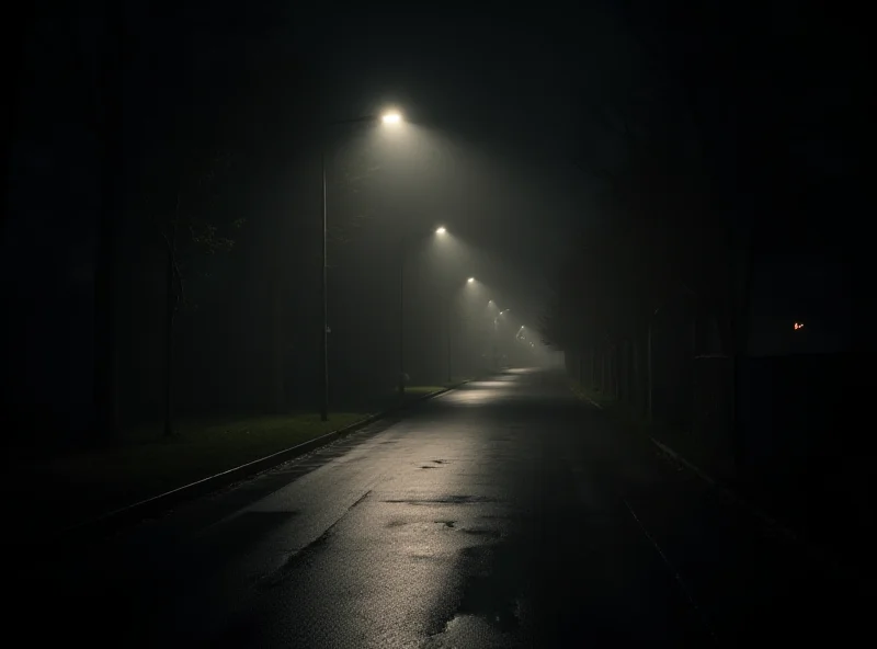 A somber, blurry image of a city street at night, symbolizing the tragic news coming from Łódź.